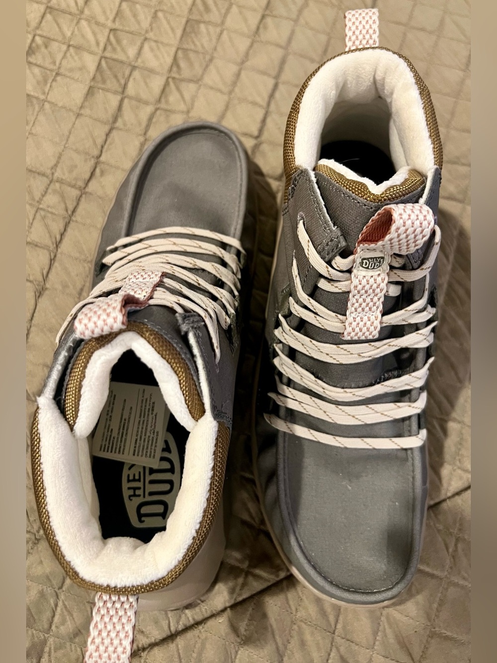 Hey Dude women’s Gray, gold and khaki High-Top Boots - Picture 2 of 11
